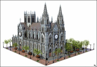 Gotik Katedrali v3 3d mimarlık tuğla bina Katedral Katolik kilise şehir İsa İngilizce dış Fransız tarihi lowpoly marc maya Ortaçağ model mons eski taş yapısı 3d print model - Mito3D