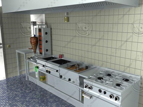 greek commercial kitchen architecture cooked culinary food fryer greece grill gyro kithen model scene souvlaki tsergios 3d print model - Mito3D