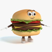 hamburger character abramsdesign beef bun burger cartoon cheese cheeseburger cooked fast food grill lettuce mcdonalds meat model out patty sandwich tomato toon 3d print model - Mito3D