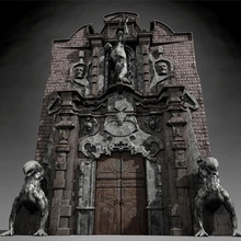 la puerta del infierno de arquitectura ladrillo edificio cecoaliensa oscuro elementos fantasía estilo gótico infiernos histórico horror modelo ornamento fotorrealista portal miedo escultura estatua estructura 3d print model - Mito3D