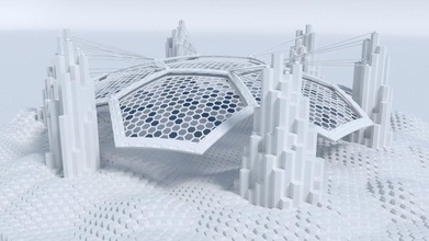 hexágono em forma de sci fi cena 3d 3dmodelmonk alien arquitetura copola tampa cúpula fantasia gratuito futuro futurista vidro hex paisagem grande modelo moderno scifi estrutura 3d print model - Mito3D