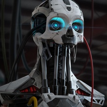 high poly cyborg bust android character electric face hard head human male man model optinium render robot robotec robotic sci fi sculpt skull surface zbrush 3d print model - Mito3D