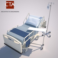 hospital bed table & iv ae bag bedside blood cta doctor eat emergency er food furnishings furniture incline medical model nurse patient reading recovery roll seat surgery tray 3d print model - Mito3D