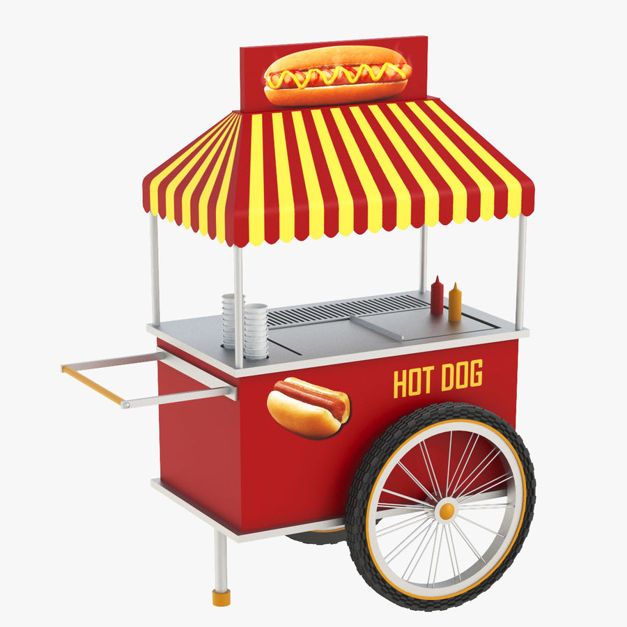 hot dog-cart 3d 3ds de l'architecture studio voiture transport panier froid le dessert chien éléments rapide les aliments gel chaud hot-dog icecream max repas modèle modèles pro détendez-vous snack rue d'été doux la vanille véhicule vray 3D print model - Mito3D