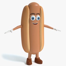 perro caliente carácter abramsdesign bun de dibujos animados rápido fastfood alimentos hotdog almuerzo la carne modelo sándwich merienda toon 3d print model - Mito3D