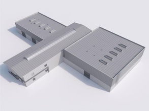 edifício industrial 02 arquitetura prédio complexo de despejo fábrica hangar fabrico modelo modero partes planta armazenamento estrutura armazém 3d print model - Mito3D