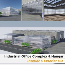 endüstriyel ofis kompleksi hangar binası - iç ve dış hd uçak mimarlık bina iş şehir şirket karmaşık Sanayi büyük model omnienergy sahne alanı depolama yapısı tech 3d print model - Mito3D