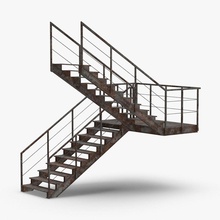 industrial staircases c shaped dirty animal architecture building emergency escape exit exterior footstep forge house iron metal model rail royalmix safety staircase stairs steel step 3d print model - Mito3D
