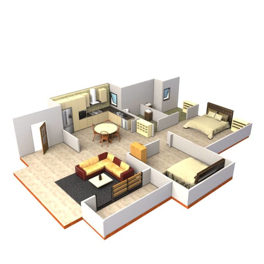 interior layout 3dact architecture bathroom dinning home kitchen live model room scene 3D print model - Mito3D