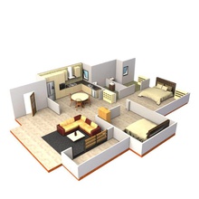 interior layout 3dact architecture bathroom dinning home kitchen live model room scene 3d print model - Mito3D