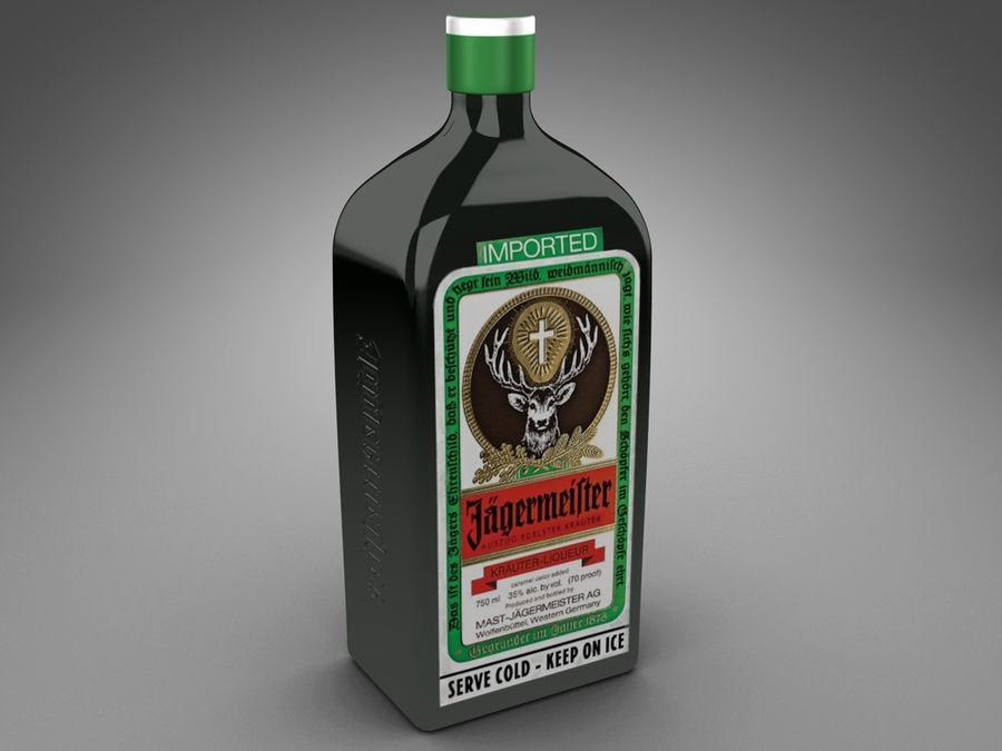 jagermeister bottiglia l'alcol bevanda la concetto contenitore coyote cibo modello 3D print model - Mito3D