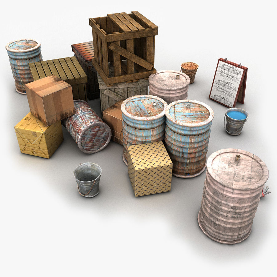 junk metal barrels wooden crates architecture barrel basement box collection crate debris detail factory garbage industrial litarvan litter mess model old plant props rubbish small tank trash wood work 3D print model - Mito3D