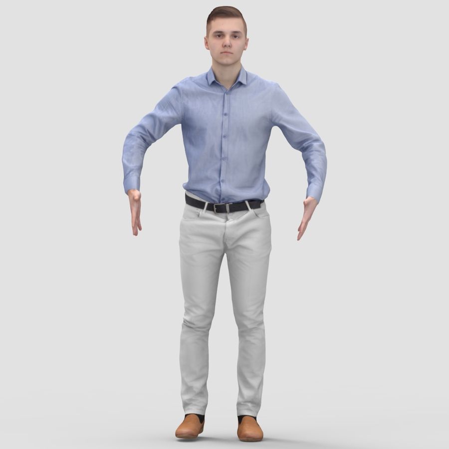 justin business-ready-to-rig t-pose 2 - 3d-Mensch-Modell 3d 3dmetry blau business lässig Charakter Kleidung Kleid formal ist Jungs Mensch kahki Männlich Mann Modell Hose person gestellt bereit realistisch sind rig T-shirt stand t tpose weiß junge 3D print model - Mito3D