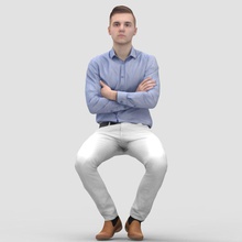 justin business sitting 2 - 3d human model 3dmetry blue casual character clothes dress formal guys kahki male man pants people person photorealistic realistic shirt sit white young 3d print model - Mito3D