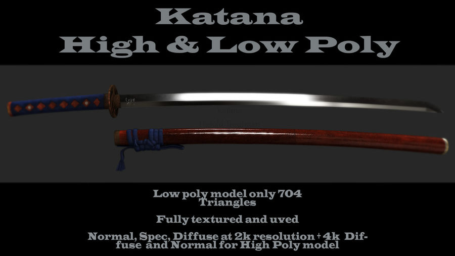 katana de la lame coupe poignard jeu gameready le couteau épée longue bas lowpoly carte mêlée modèle ninja l'oriental poly samurai l'épée texture l'arme wingedserpent776 3D print model - Mito3D