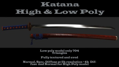 katana lâmina o corte punhal jogo gameready faca espada longa inferior lowpoly mapa corpo-a-corpo modelo ninja oriental poli samurai textura arma wingedserpent776 3d print model - Mito3D