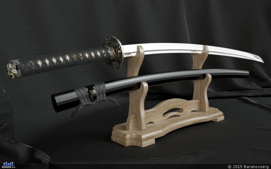 katana di taglio deviscon esotici mano mischia modello vecchio samurai spada due l'arma 3D print model - Mito3D