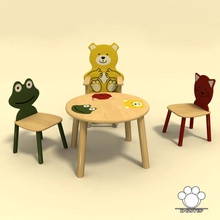 kids table chairs animal bear cat chair collection colorful desk dgstep frog furnishings furniture gift kid model painted wood wooden 3d print model - Mito3D