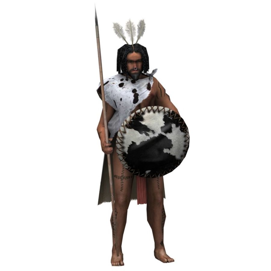 low-poly african warrior alint ancient character chest clothes feather game guys hair human lower male man model pants pelt people poly rope shield soldier spear spearman weapon 3D print model - Mito3D