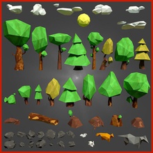 low-poly forest pack animal bird cloud collection dngoncharov fox green leaf log lower lowpoly model poly rabbits stone sun tree triangle wolf wood 3d print model - Mito3D