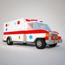düşük poli ambulans araba çizgi film cg oner acil durum oyun ağır hastane endüstriyel daha lowpoly model poly hazır kamyon birlik van araç tekerlek 3d print model - Mito3D