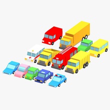 low poly car pack ambulance bus cartoon e mod equipment fire gasoline heavy lower lowpoly medically model police taxi toy trailer truck van vehicle 3d print model - Mito3D