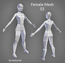 low poly female model 3d 5 anatomy base body character commission download game girl group human lady lower map resource sale uv vertex video woman yeshuanel 3d print model - Mito3D