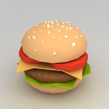 baja poli hamburguesa pan de dibujos animados comer rápido la grasa alimentos kvakling inferior lowpoly minimalista modelo sándwich 3d print model - Mito3D
