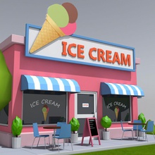 low poly ice cream shop architecture beautiful benallal building cafeteria city design exterior fun grass home lower model polygonal scene store street table tree 3d print model - Mito3D