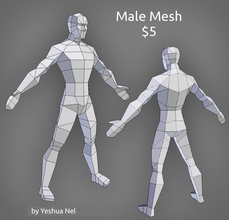 low poly modèle masculin 3d 5 l'anatomie de la base corps caractère commission le téléchargement jeu groupe les gars l'homme bas sexe carte ressource vente rayons uv vertex vidéo yeshuanel 3d print model - Mito3D