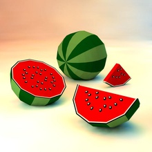 low-poly-Melone-Spiel bereit Vermögenswerte Essen Obst Spiel niedrigere lowpoly lowpolylab Melone Modell poly Wasser Wassermelone 3d print model - Mito3D