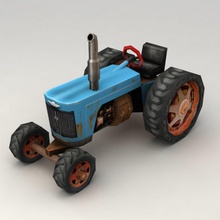 low poly antigo modelo de tractor 3d bulldozer sujo farm campo jogo pesado industrial kvakling inferior lowpoly idade poli enferrujado trator trailer do veículo 3d print model - Mito3D