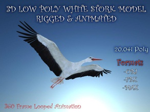 low poly white stork 3d angel animal animated animation bird feather flaps flight flock fly fully lower lowpoly model mustafavangol rig uvmapped wing 3d print model - Mito3D