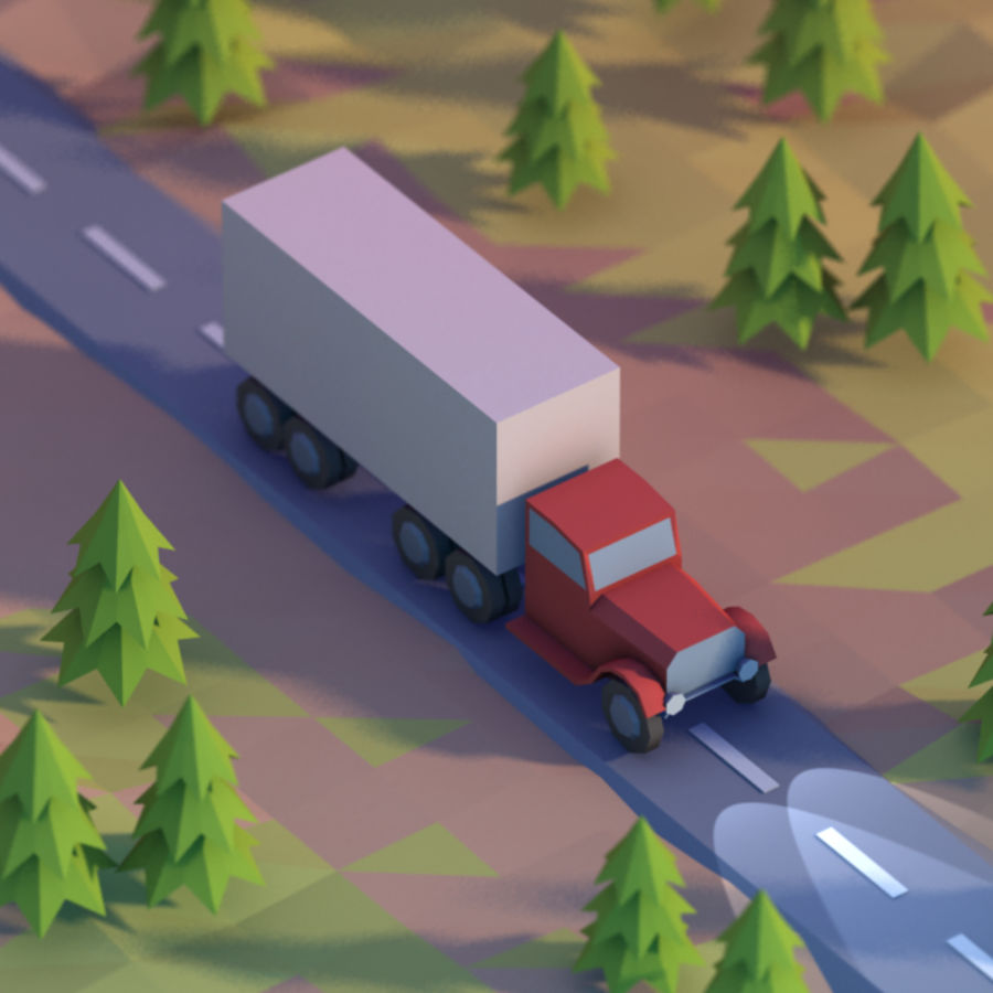 lowpoly caminhão auto-estrada a carga pesado rodovia indústria kvakling de logística inferior minimalista modelo poli estrada transporte árvore do veículo 3D print model - Mito3D