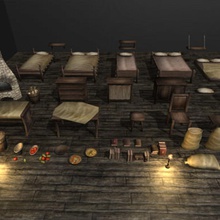 medieval furniture props bed bench boks collection enviroment food furnishings game kiria lower model oven poly table 3d print model - Mito3D