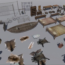 medieval furniture architecture barrow bed collection elements enviroment fish furnishings game historic kiria lower lowpoly model net old poly props table viking wagon 3d print model - Mito3D