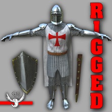 medieval knight rigged ancient armor castle chainmail character crusader guys helmet human male man model rig shield sword templar temples warrior zavorad 3d print model - Mito3D