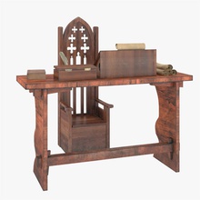medieval writing desk 3d arrow assets books chair furnishings furniture game graphics lower model poly props reading wood 3d print model - Mito3D