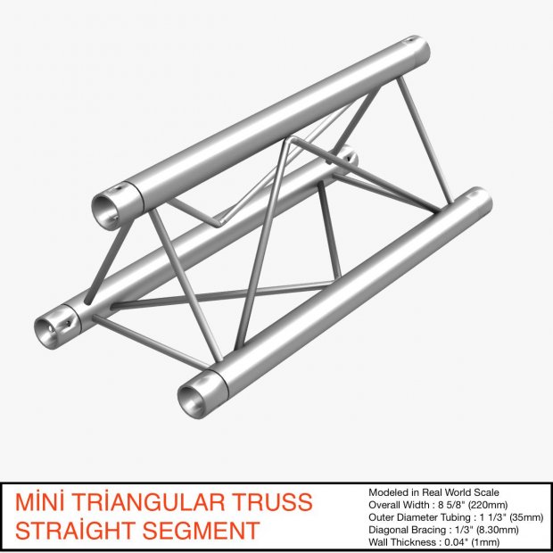 mini traliccio triangolare segmento di retta 111 luce stage stand studio set illuminazione scena tv televisione mostra la fiera broadcast collezione test virtuale par costruzione il metallo news c4d obj expo capriate media architettura 3D print model - Mito3D