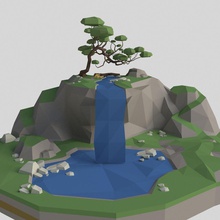 mountain waterfall lowpoly 3d architecture deer exterior fixcode84 forest jungle landscape lanscape max model nature plant scene tree vray water 3d print model - Mito3D