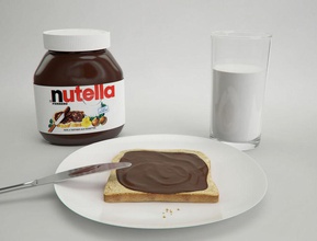nutella dilim ekmek bardak süt 3d içecek kahvaltı çikolata gıda cam iskren87 izole et sıvı model fotoğraf kaplama gerçekçi kılıyor tatlı beyaz 3d print model - Mito3D