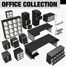office furniture collection black bookcase cabinet chest contemporary desk drawer file firelight studio furnishings model modern modular storage workstation 3d print model - Mito3D