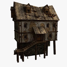 old house low poly architecture building elements fantasy historical home lower medieval model pit3dd scene street structure 3d print model - Mito3D