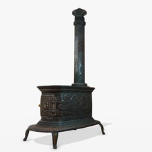 old stove pbr antique architecture chimney classic coal coil cookware createddd elements fire food furnishings heating iron kitchen lower model ornament place poly realtime retro rusted village wood 3d print model - Mito3D
