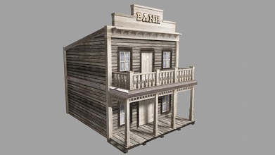 old western bank aged architecture building city cowboy desert elvair far game historic house interior lower model poly ready realistic saloon sheriff structure texas town west wood wooden 3d print model - Mito3D