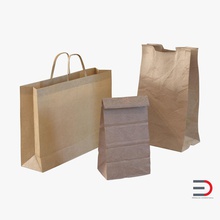 paper bags collection 3d molier 3ds bag brown container food grocery international luggage lunchbag mall model pouch realistic sack sale set shop store supermarket vray 3d print model - Mito3D