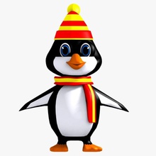 penguin caractère animal de l'animation l'antarctique bonnet d'oiseaux dessin animé enfant froid du poisson jeu chapeau le kid mascotte modèle pingouin en jouant pôle l'écharpe la natation toon virtualhorizonstudio d'hiver 3d print model - Mito3D