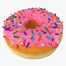 pink sprinkled donut 3d molier baked bakery cake delicious dessert doughnut food frosted fry glazed ice international junk model pastry round snack sprinkle sweet tasty unhealthy 3d print model - Mito3D