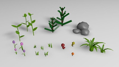 piante low poly cespugli cartone animato fumetti fern fiore erba poco lungo più in basso modello pack la pianta poli poligono piccola pietra test turbodiego 3d print model - Mito3D