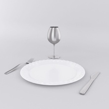 plate set bastowcgi collection cutlery dinner eat food fork furnishings glass glassware knife model plated silverware table tableware wine 3d print model - Mito3D